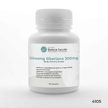 Ginseng Siberiano 300mg : Saúde, Memória, Energia 60 Caps