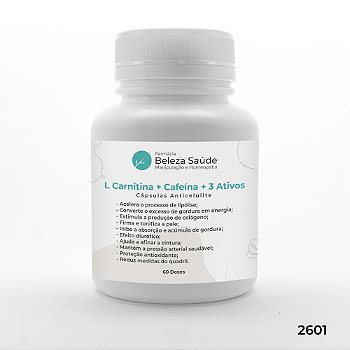 L Carnitina + Cafeína + 3 Ativos - Cápsulas Anticelulite - 60 doses