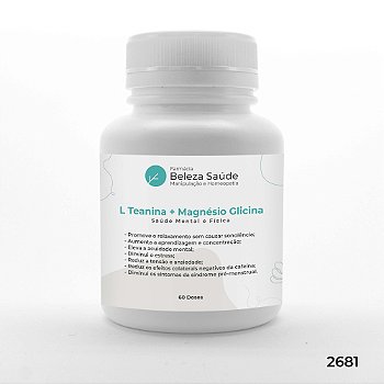 L Teanina + Magnésio Glicina - Saúde Mental e Física - 60 doses