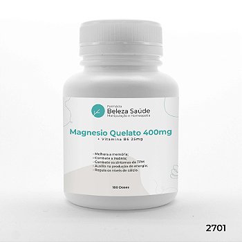 Magnesio Quelato 400mg + Vitamina B6 25mg - 180 doses