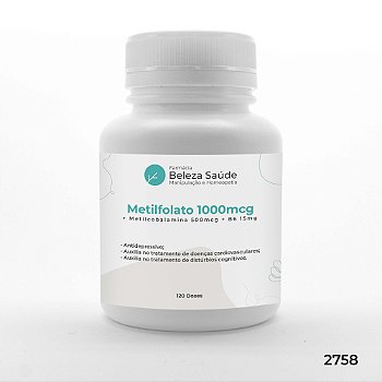 Metilfolato 1000mcg + Metilcobalamina 500mcg + B6 15mg - 120 doses