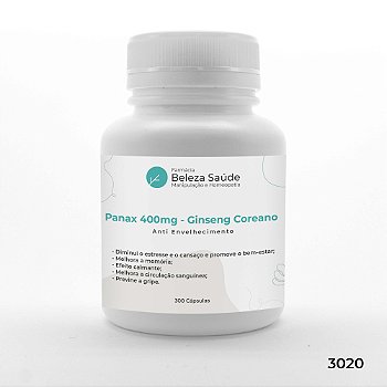 Panax 400mg Ginseng Coreano - Saúde Mental - 300 doses