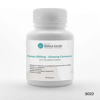Panax 500mg Ginseng Coreano : Saúde Corporal e Mental - 150 doses