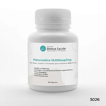 Pancreatina 10.000usp / Mg : Amilase Lipase Protease para Sistema Digestivo - 180 Cápsulas