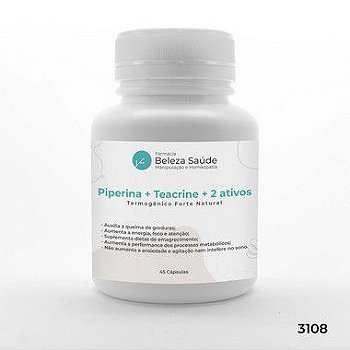 Piperina + Teacrine + 2 Ativos - Termogênico Forte Natural - 45 Cápsulas