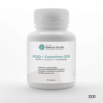 PQQ 20mg + Coenzima Q10 200mg - Melhora Memória e Imunidade - 30 Cápsulas