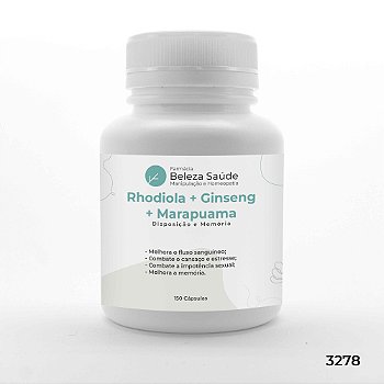 Rhodiola + Ginseng + Marapuama - Disposição e Memória - 150 Cápsulas