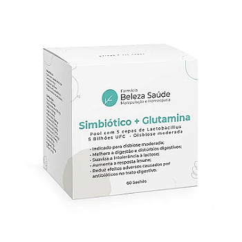 Simbiótico ( combinação de probiótico com prebiótico ) + Glutamina : Pool com 5 cepas de Lactobacillus 5 Bilhões UFC - Disbiose moderada - 60 Sachês