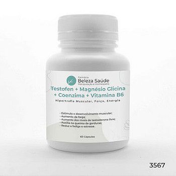 Testofen + Magnésio Glicina + Coenzima + Vitamina B6 : Hipertrofia Muscular, Força, Energia - 60 Cápsulas