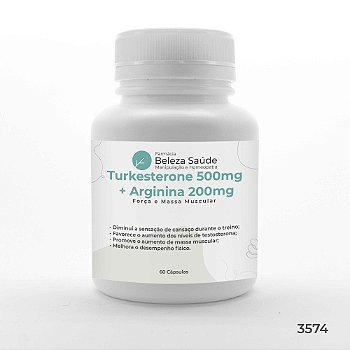 Turkesterone 500mg + Arginina 200mg - Força e Massa Muscular - 60 Cápsulas