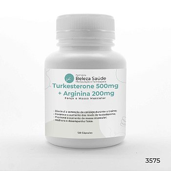 Turkesterone 500mg + Arginina 200mg - Força e Massa Muscular - 120 Cápsulas