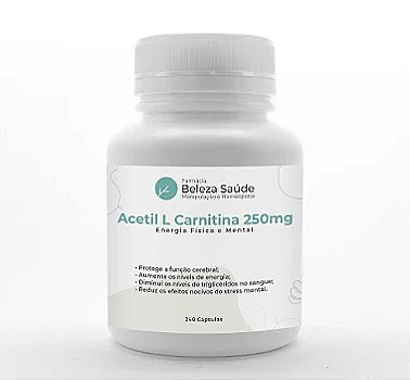 Acetil L Carnitina 250mg - Energia Física e Mental - 240 Cápsulas