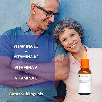 Complexo de Vitaminas  D3 + K2 + A + E  : Gotas Sublinguais para a Saúde dos Ossos, Mental e Físico - 90 Doses
