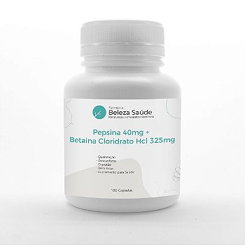 Pepsina 40mg + Betaina Cloridrato Hcl 325mg : 180 Cápsulas