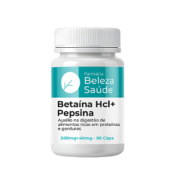 Cloridrato Betaina Hcl 500mg + Pepsina 40mg | 90 Cápsulas