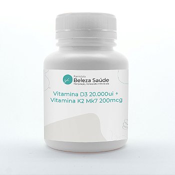 Vitamina D3 20.000ui + Vitamina K2 Mk7 200mcg - 60 Cápsulas