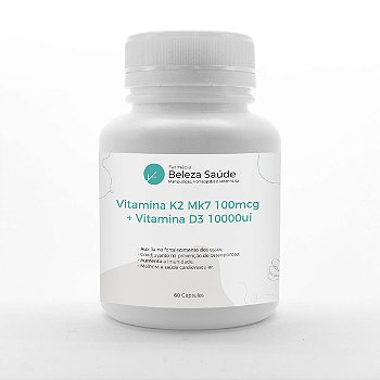 Vitamina K2 Mk7 100mcg + Vitamina D3 10000ui : 60 Cápsulas
