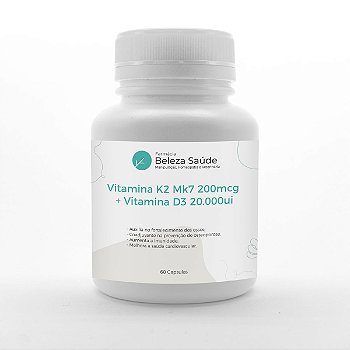 Vitamina K2 Mk7 200mcg + Vitamina D3 20.000ui : 60 Cápsulas
