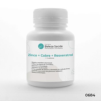 Zinco + Cobre + Resveratrol + 5 Ativos - Cápsulas Antiacne