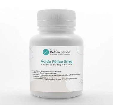 Ácido Fólico 5mg + Vitamina B12 1mg + B6 3mg