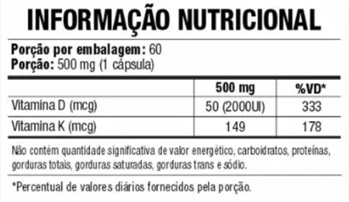 OWL Vitamina D3 + K2 60 cápsulas 500mg | Alta Absorção