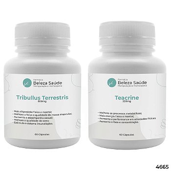 Teacrine 220mg 60 Cápsulas + Tribullus Terrestris 800mg 60 Cápsulas : 2 Suplementos - Potência, Força, Estimulante