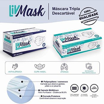 Máscara Descartável Tripla Camada com Elástico e Clipe