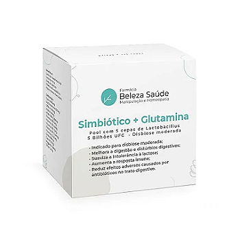 Simbiótico ( combinação de probiótico com prebiótico ) + Glutamina : Pool com 5 cepas de Lactobacillus 5 Bilhões UFC - Disbiose moderada