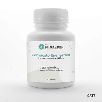 Composto Energético - Ginseng 200mg + Guaraná 200mg : 120 Cápsulas