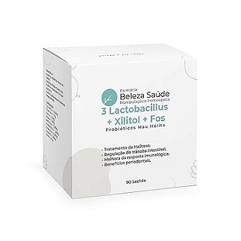 3 Lactobacillus + Xilitol + Fos - Probióticos Mau Hálito - 90 doses