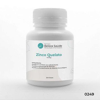 Zinco Quelato 15mg Auxilia o Sistema Imunológico - 240 doses
