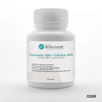 Treonato 300 + Glicina 300 + Citrato 300 + Dimalato 300 : POOL COM TETRA FÓRMULA DE MAGNÉSIO - 240 doses
