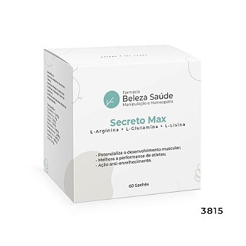 Secreto Max : Sachês com L-Arginina 1200mg + L-Glutamina 1200mg + L-Lisina 1200mg - 60 doses