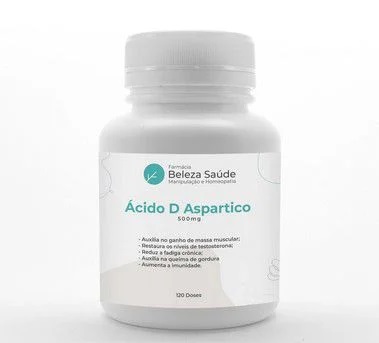 Ácido D Aspartico 500mg Massa Muscular - 120 doses