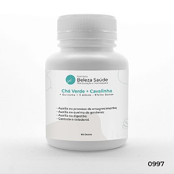 Chá Verde + Cavalinha + Curcuma + 3 Ativos - Efeito Detox - 90 doses