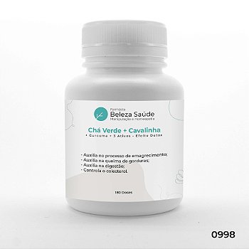 Chá Verde + Cavalinha + Curcuma + 3 Ativos - Efeito Detox - 120 doses