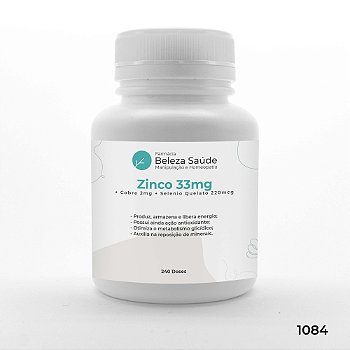 Zinco 33mg + Cobre 2mg + Selenio Quelato 220mcg : Ação Antioxidante, Alerta Mental, Reposição de Minerais - 240 doses