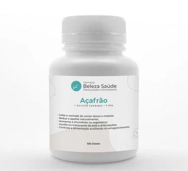 Açafrão + Garcínia Cambogia + 5 Htp : Modulador de Peso Inibidor de Doces e Massas - 100 doses