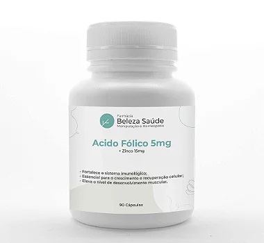Acido Fólico 5mg + Zinco 15mg : 90 Cápsulas
