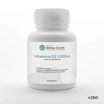 Vitamina D3 1.000ui + Vitamina K2 150mcg : 240 Cápsulas