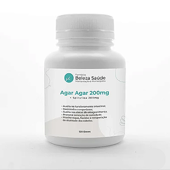 Agar Agar 200mg + Spirulina 200mg - Sensação de Saciedade - 120 doses
