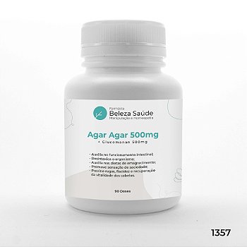 Agar Agar 500mg + Glucomanan 500mg - Manutenção do Peso - 90 doses