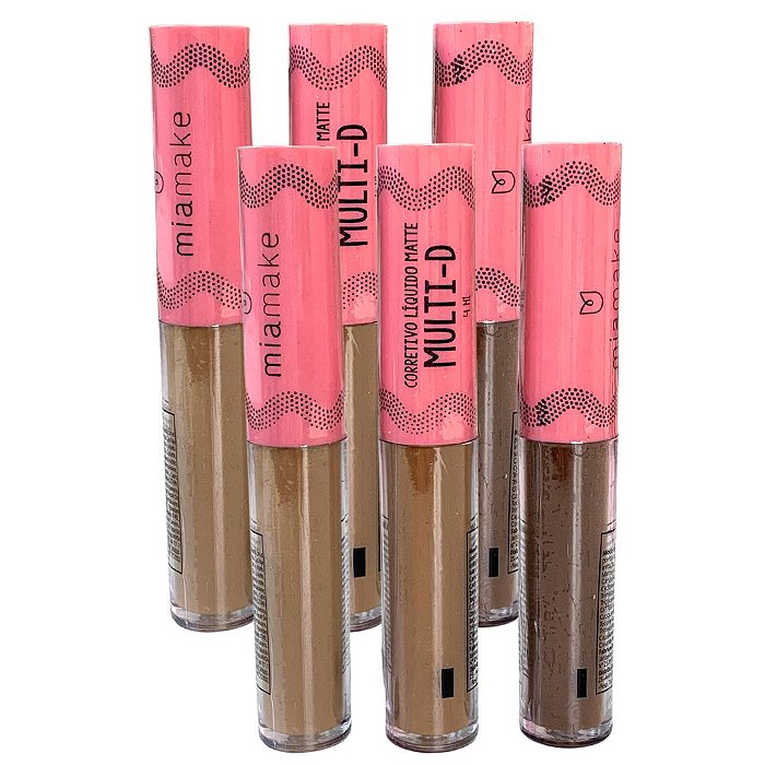 Corretivo Líquido Matte Multi-D Vitamina E Cores Escuras Mia Make 249 - Kit c/ 06 unid