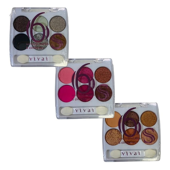 Paleta de Sombras Mattes & Cintilantes 6S Vivai 4072.1.1 - Kit c/ 03 unid