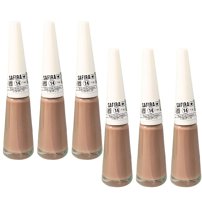 Esmalte Bege Nude Cremoso N° 14 Safira - Kit c/ 06 unid