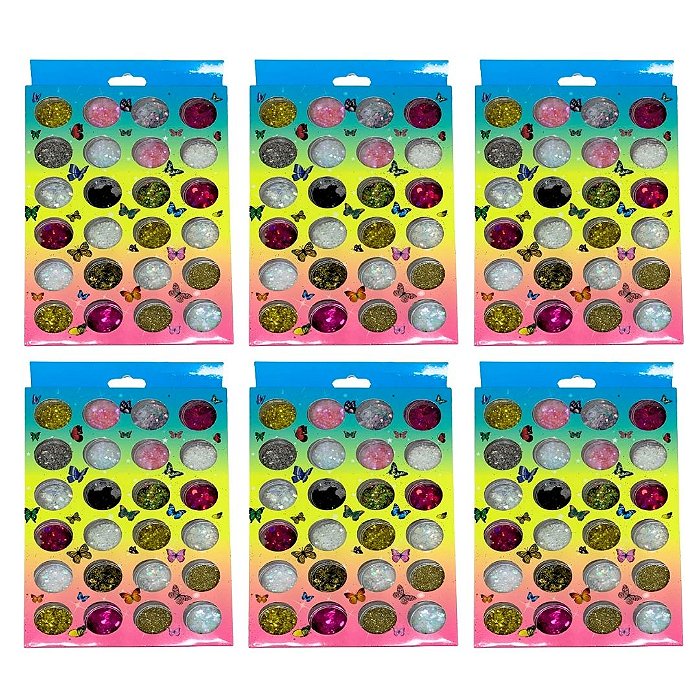 Glitter De Strass Para Unha 24 Cores - Kit c/ 06 unid