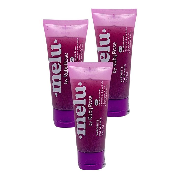 Sabonete Esfoliante Facial Uva Melu Ruby Rose RR-4400-3 - Kit c/ 03 unid