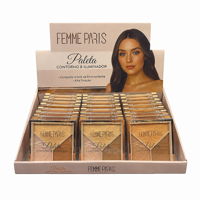 Paleta De Contorno E Iluminador Femme Paris FR615 - Box C/ 24 Unid