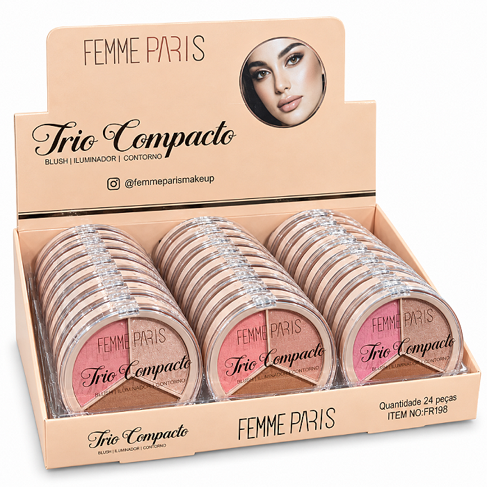 Paleta de Blush Contorno e Iluminador 3 em 1 Femme Paris FR198 - Box 24unid