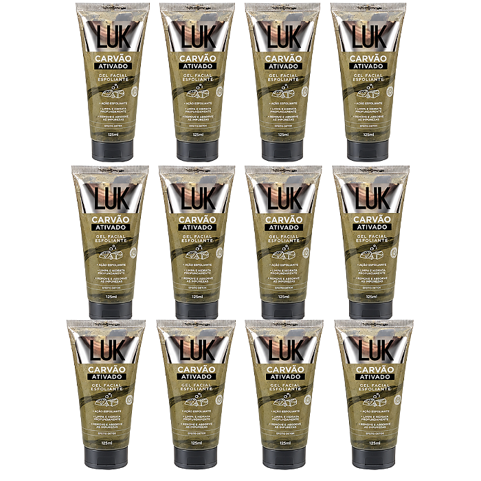 Gel Facial Esfoliante Carvão Ativado Luk - Kit c/ 12unid